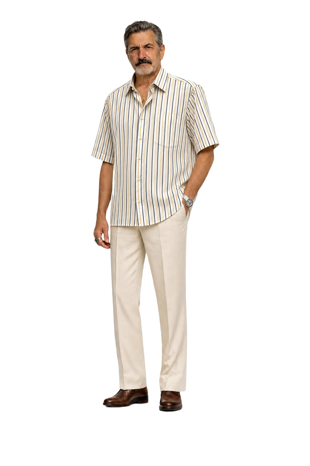 1980s Cream White Cotton Blend Shirt - Model