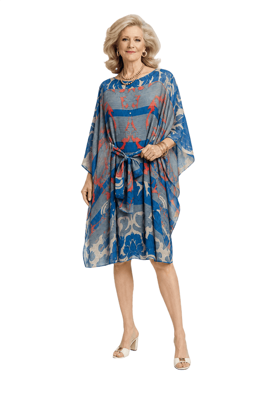 1970s Blue Sheer Polyester Dress - Model