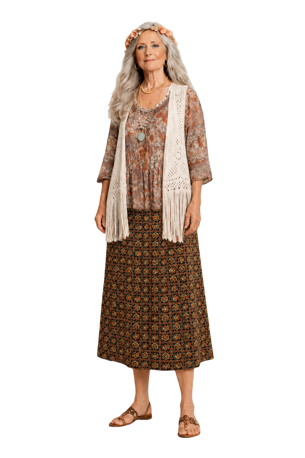 1970s Multicolor Cotton Skirt - Model