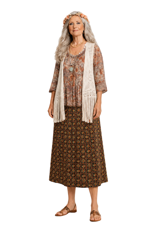 1970s Multicolor Cotton Skirt - Model
