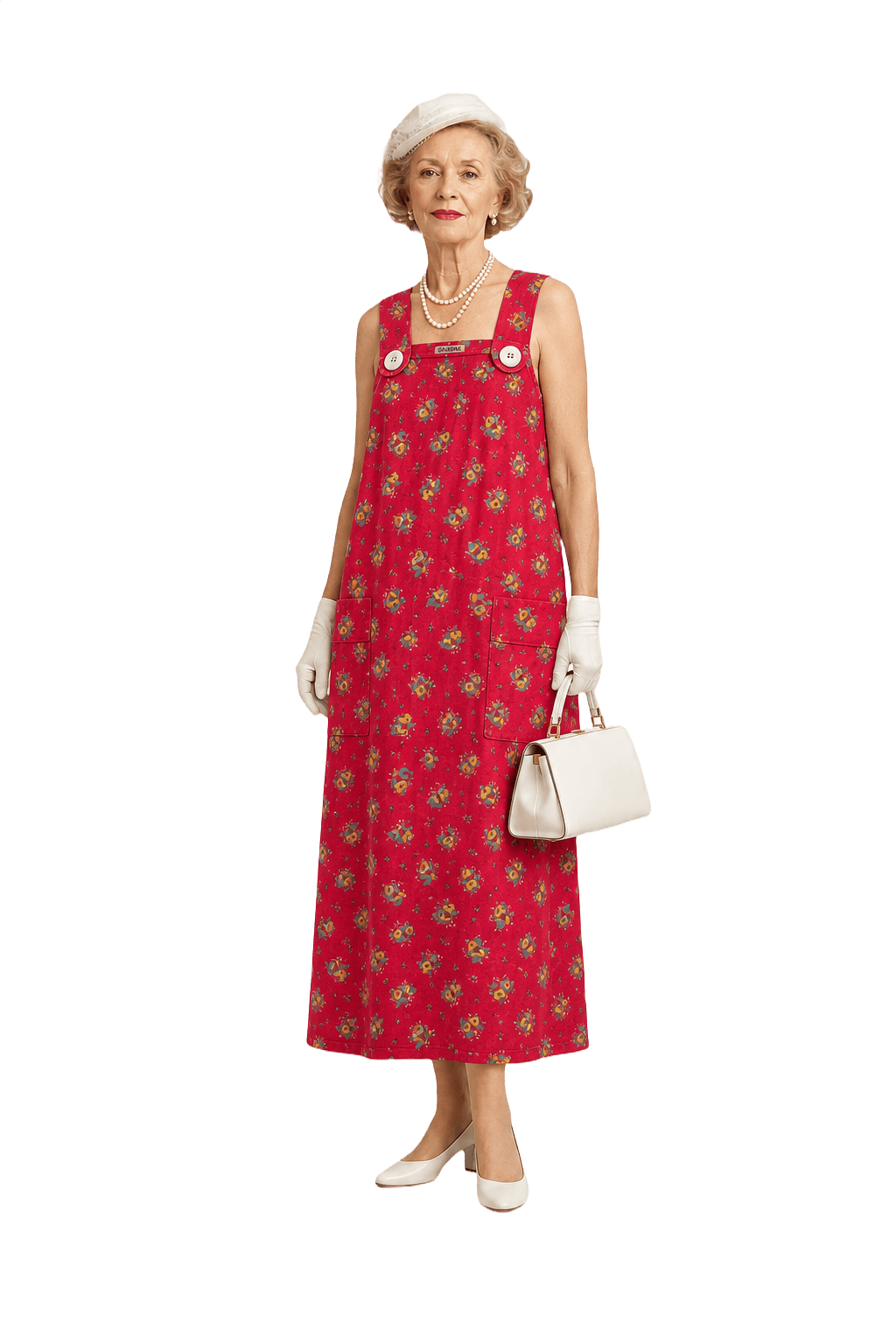1960s Red Cotton Dress - Model