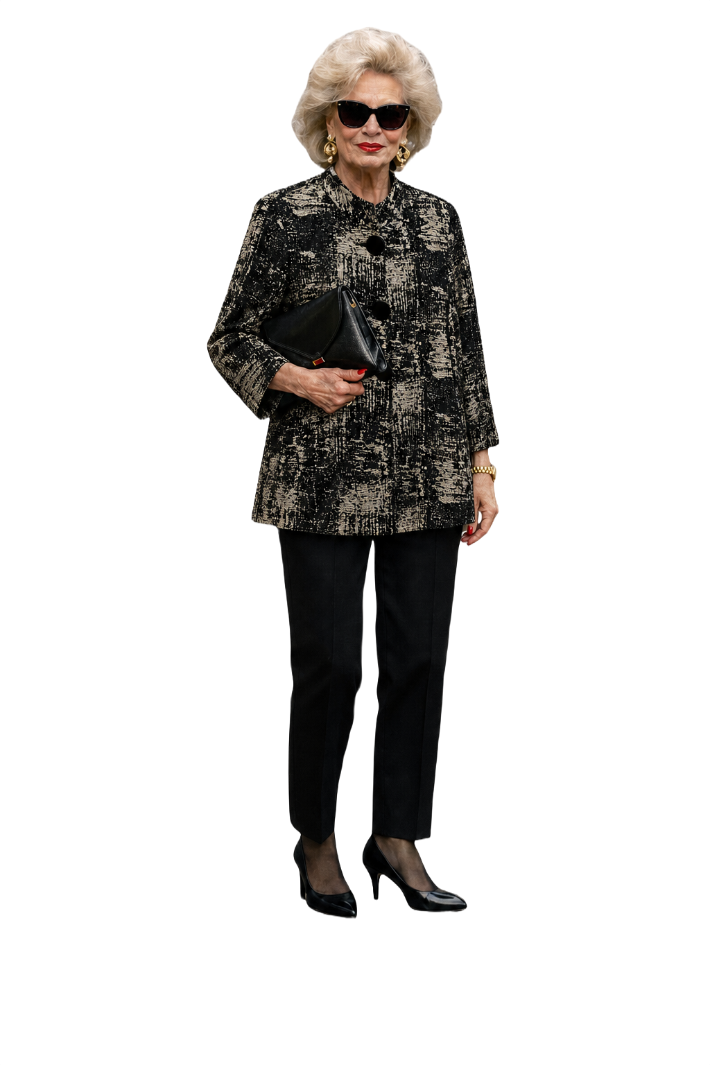 1980s Black Beige Wool Blend Jacket - Model