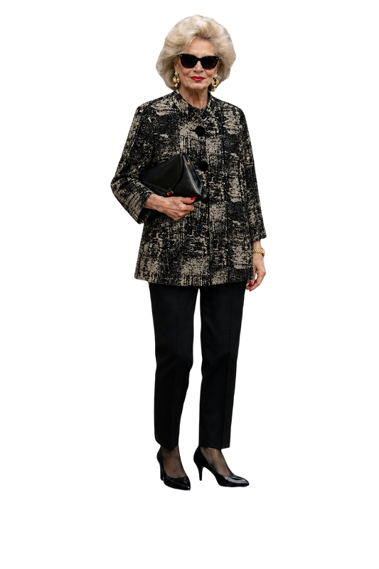 1980s Black Beige Wool Blend Jacket - Model