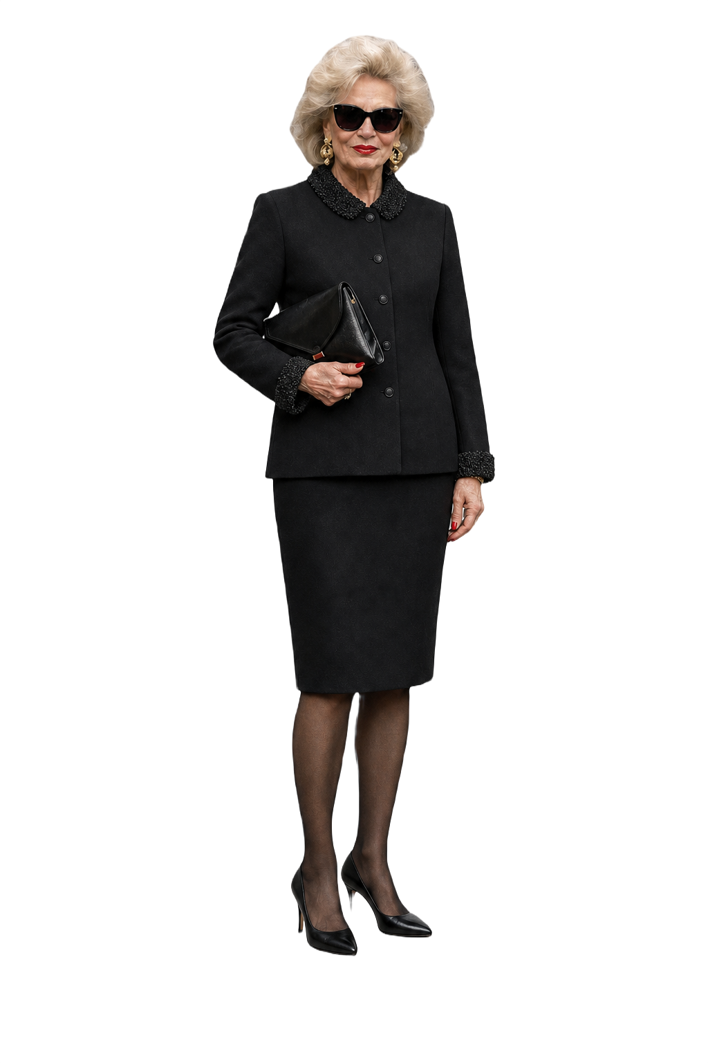 1980s Black Wool Jacket and Skirt Set - Model