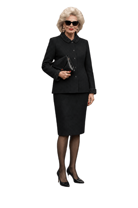1980s Black Wool Jacket and Skirt Set - Model