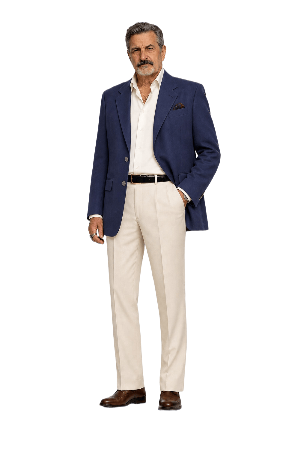 1980s Navy Blue Wool Blend Blazer - Model