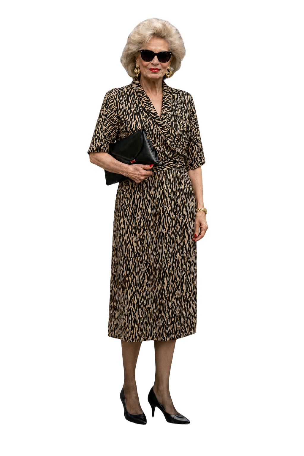1980s Black and Beige Polyester Dress - Model