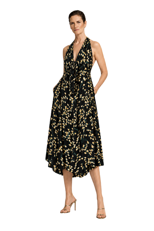 1990s Black Silk Dress - Model