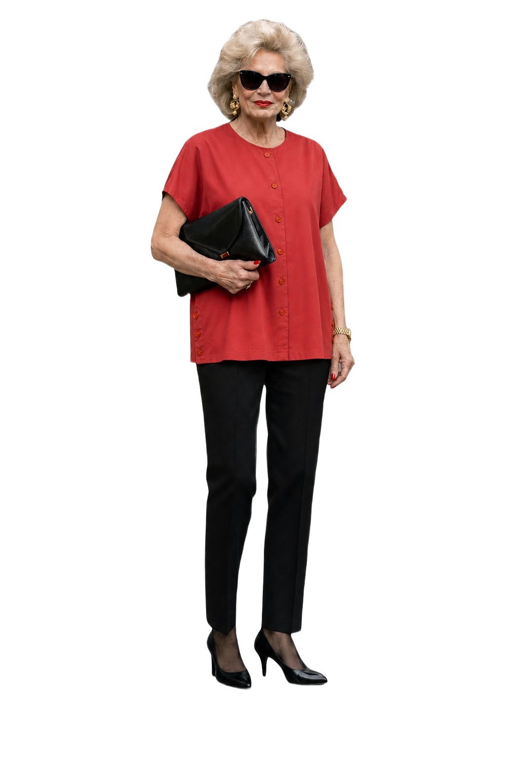 1980s Red Rayon Blouse - Model
