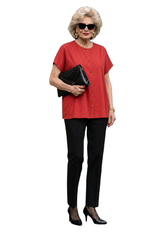 1980s Red Rayon Blouse - Model