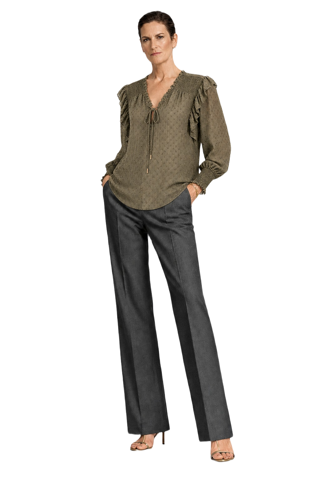 1990s Olive Green Rayon Blend Blouse - Model