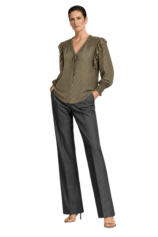 1990s Olive Green Rayon Blend Blouse - Model