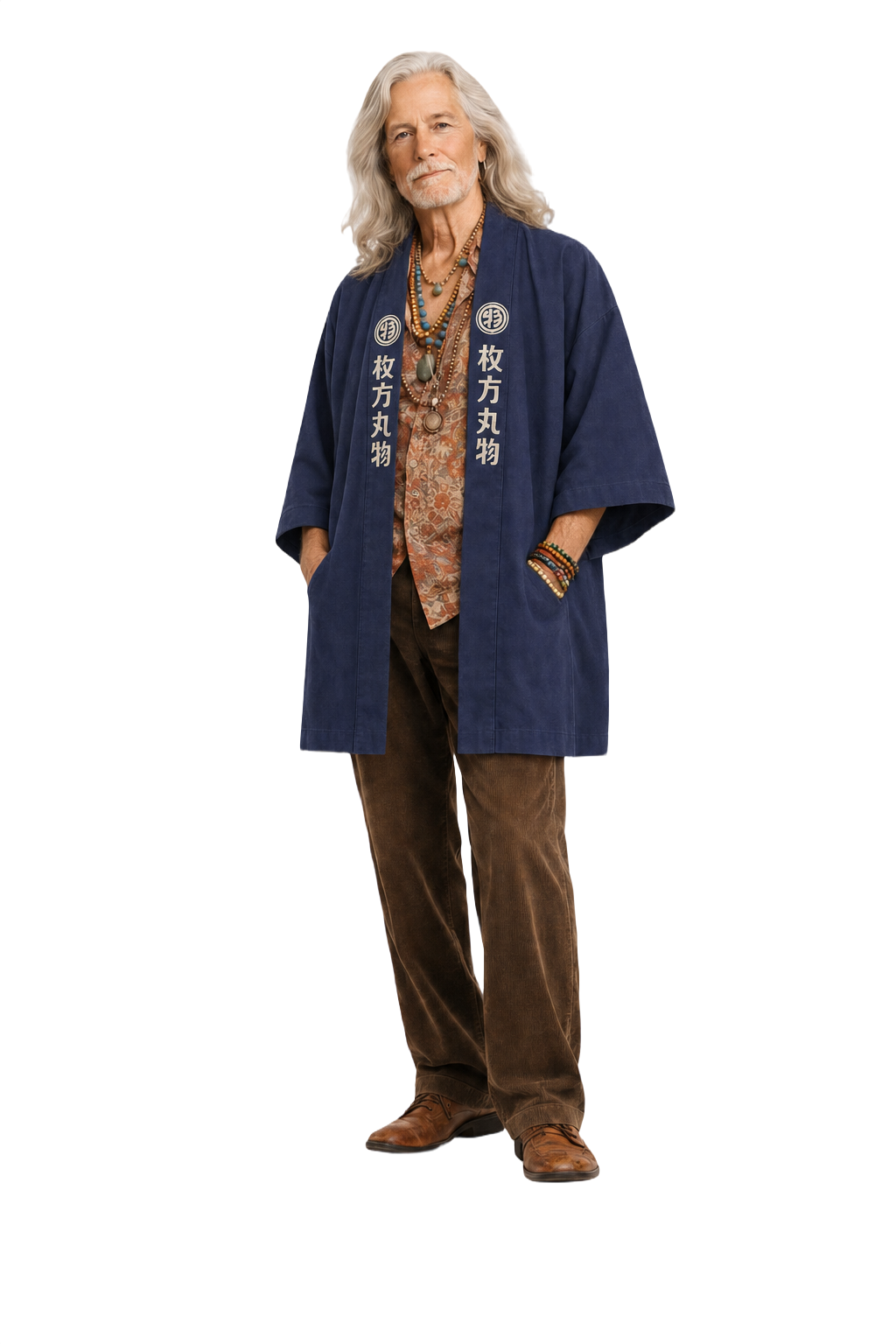 1970s Navy Blue Cotton Kimono - Model