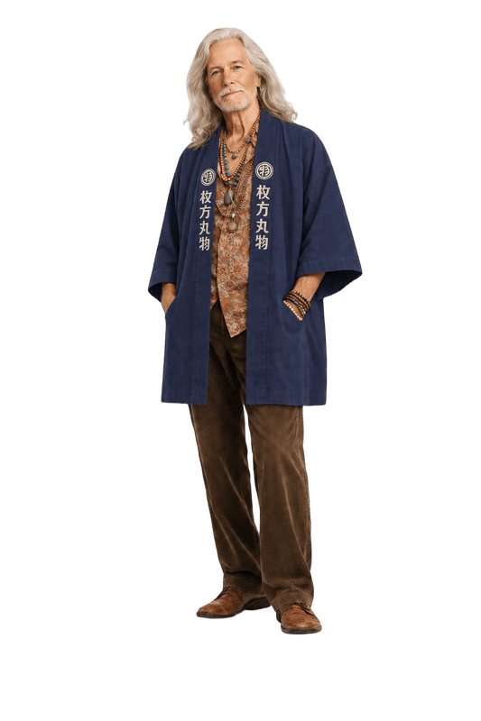 1970s Navy Blue Cotton Kimono - Model