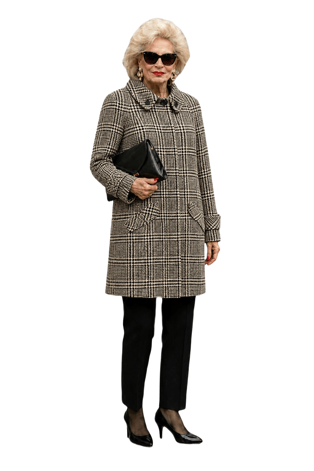 1990s Black and White Wool Coat - Model