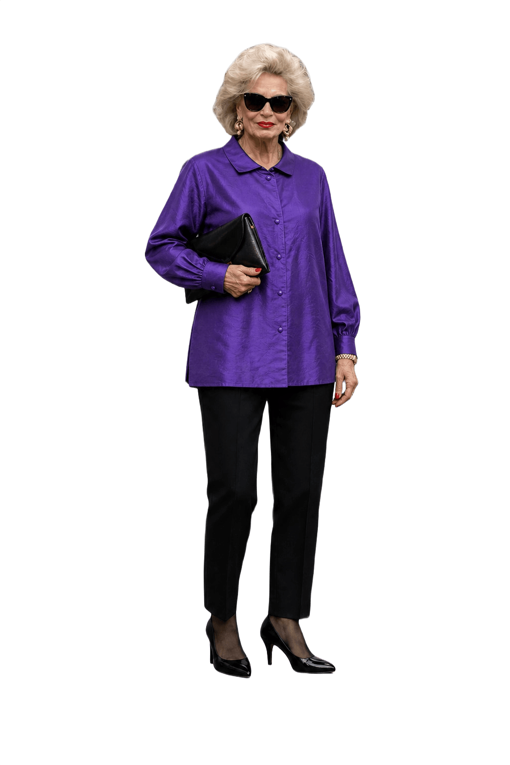 1980s Purple Silk Blouse - Model