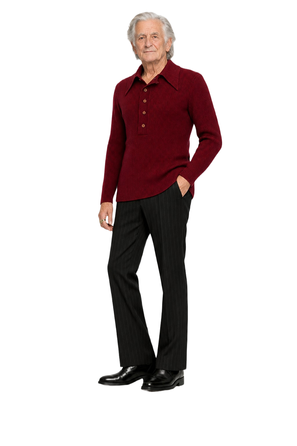 1970s Deep Burgundy Cotton Blend Sweater - Model