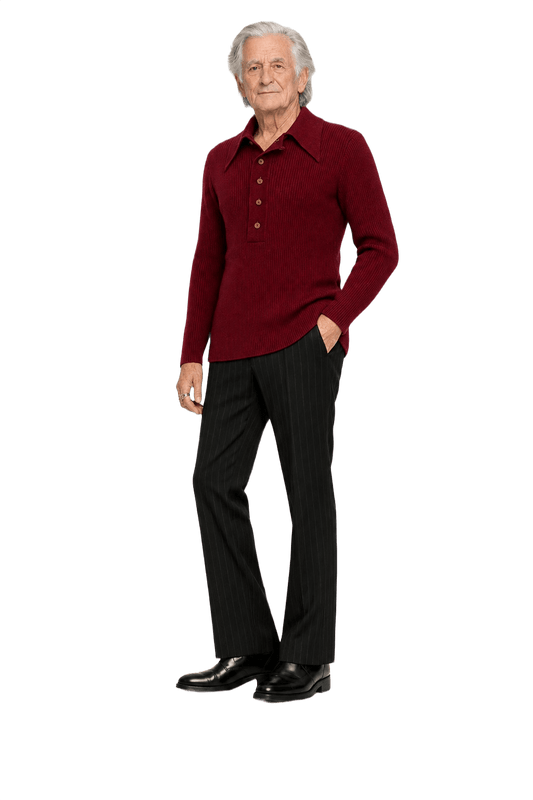 1970s Deep Burgundy Cotton Blend Sweater - Model