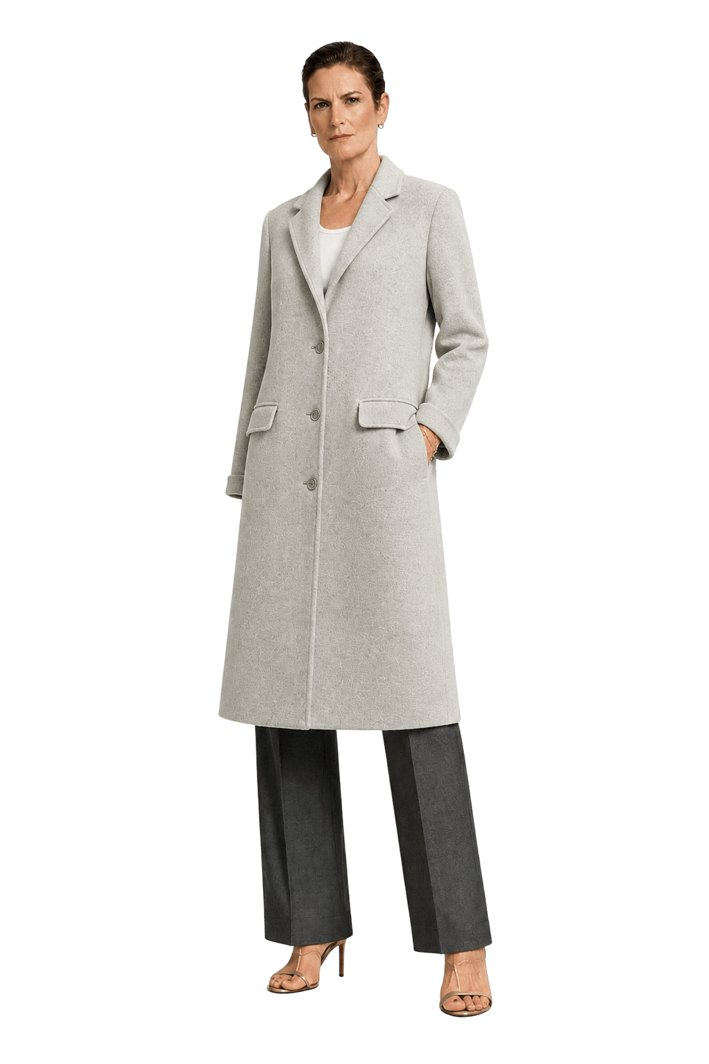 1990s Light Grey Wool Coat - Model
