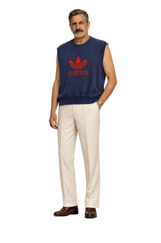 1980s Navy Blue Cotton Blend Sleeveless Sweatshirt - Model
