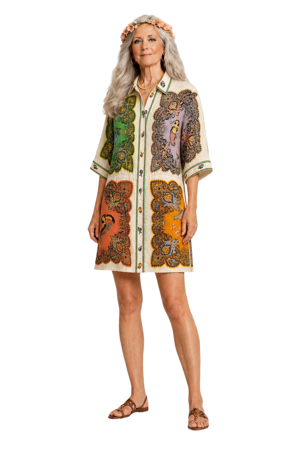 1980s Cream Cotton Shirt Dress - Model