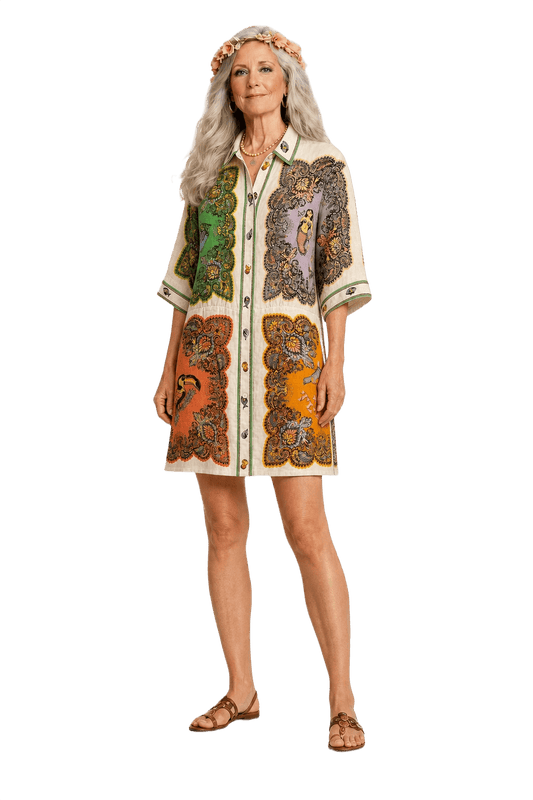 1980s Cream Cotton Shirt Dress - Model