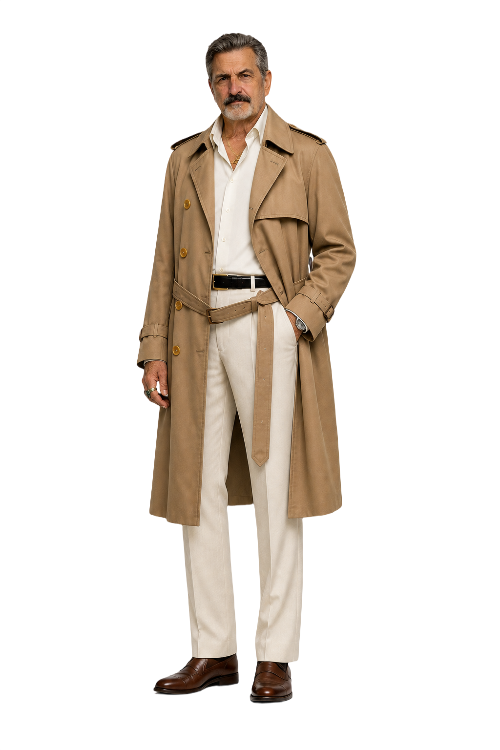1980s Beige Cotton Trench Coat - Model