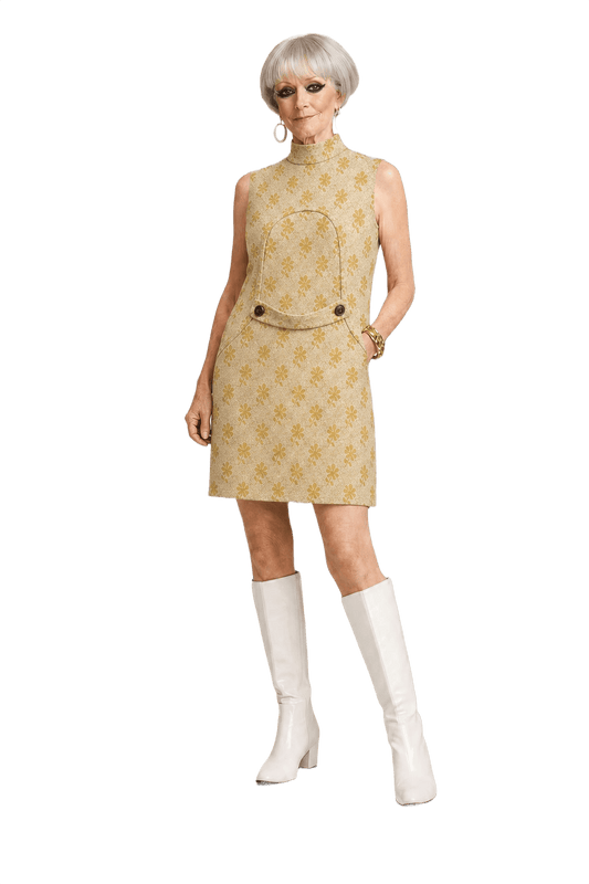1960s Yellow Synthetic Blend Shift Dress - Model