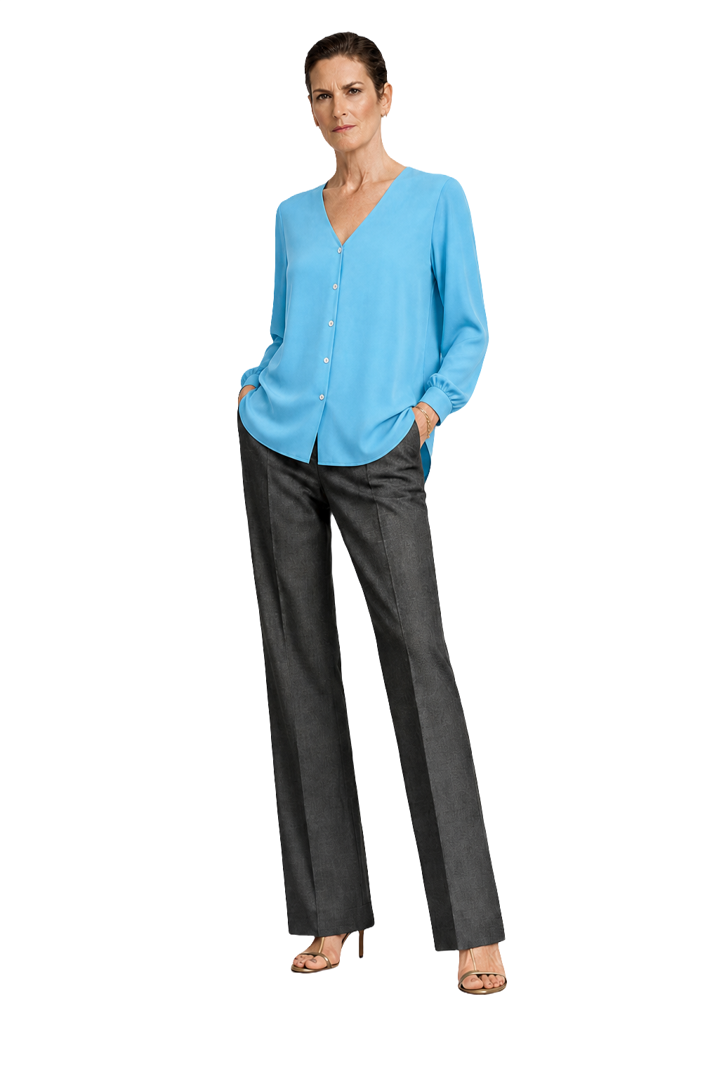 1990s Bright Teal Silk Blouse - Model