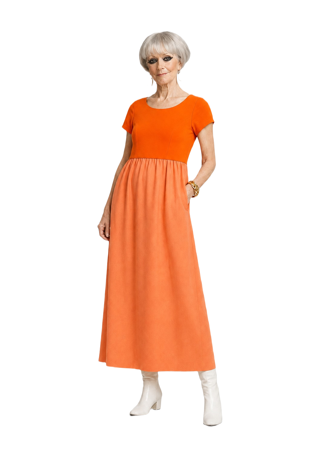 1960s Bright Orange Polyester Dress - Model