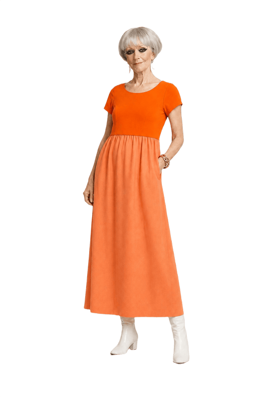 1960s Bright Orange Polyester Dress - Model