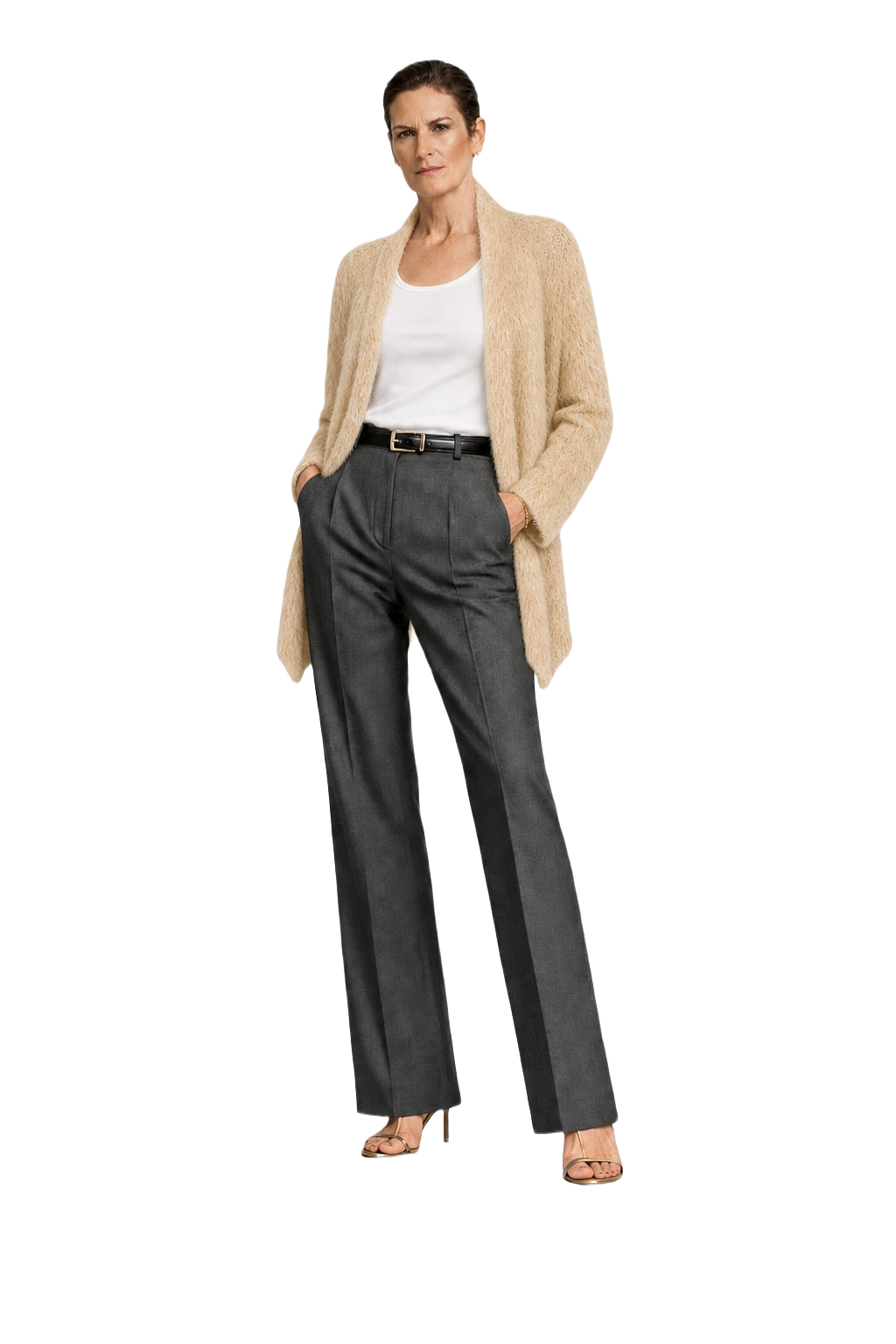 1990s Cream Synthetic Blend Cardigan - Model