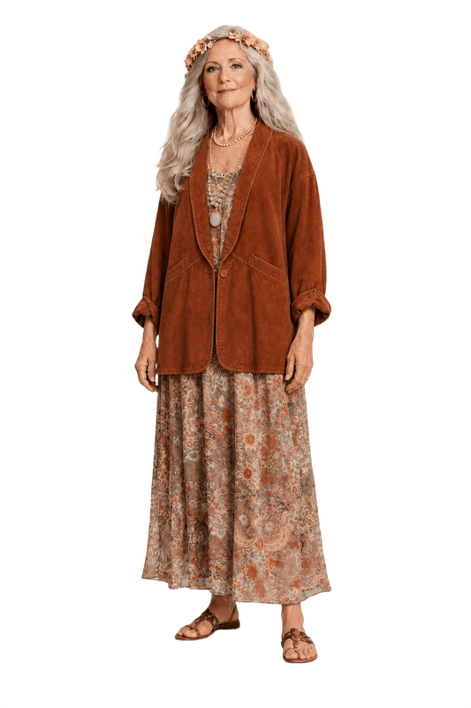 1980s Earthy Orange Suede Blazer - Model