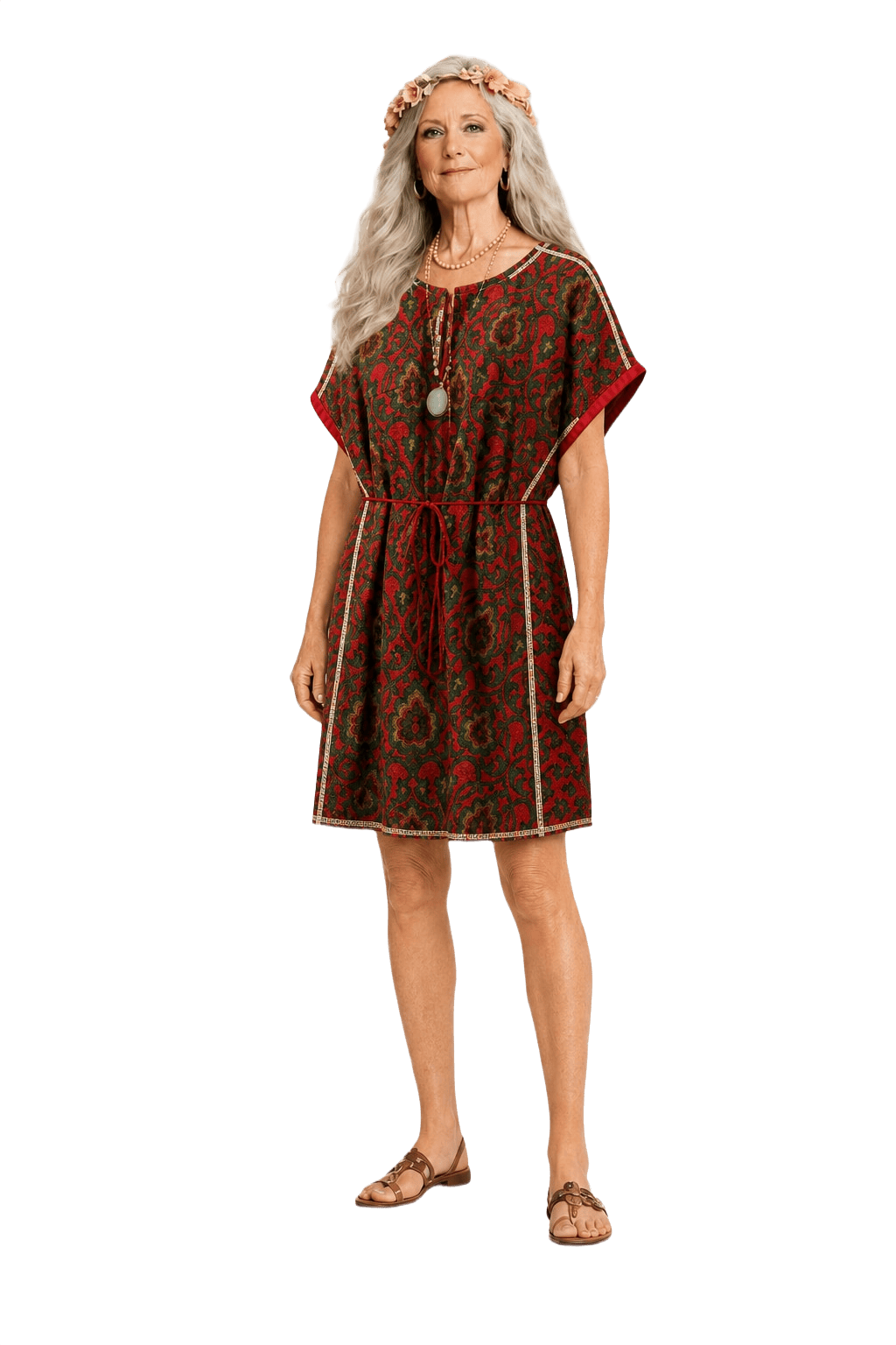 1970s Red Wool Blend Shift Dress - Model