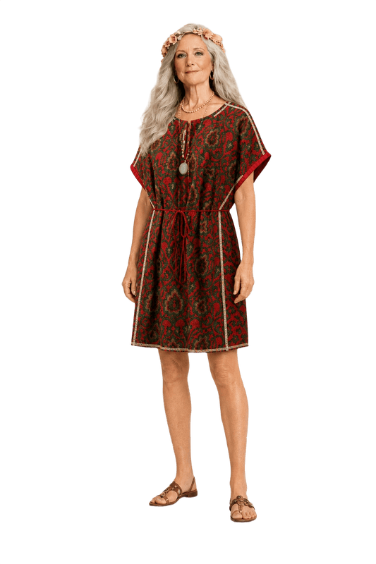 1970s Red Wool Blend Shift Dress - Model