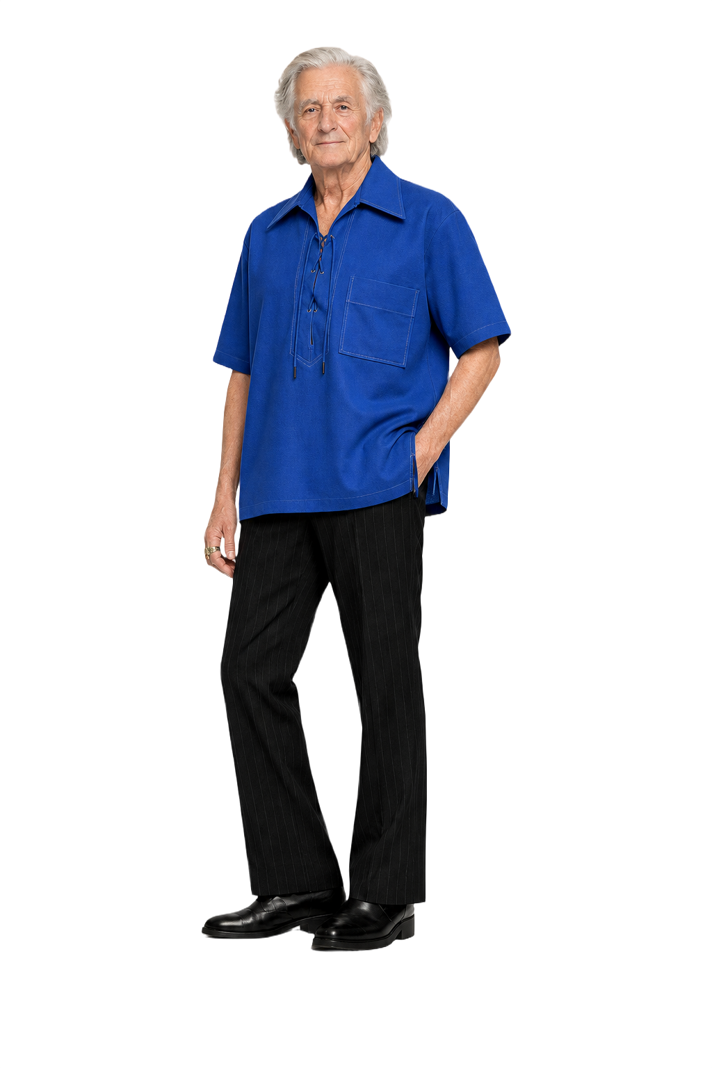 1970s Blue Cotton Blend Shirt - Model