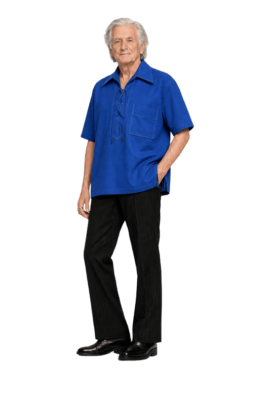 1970s Blue Cotton Blend Shirt - Model