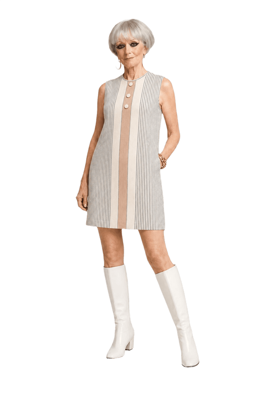1960s Beige Cotton Shift Dress - Model