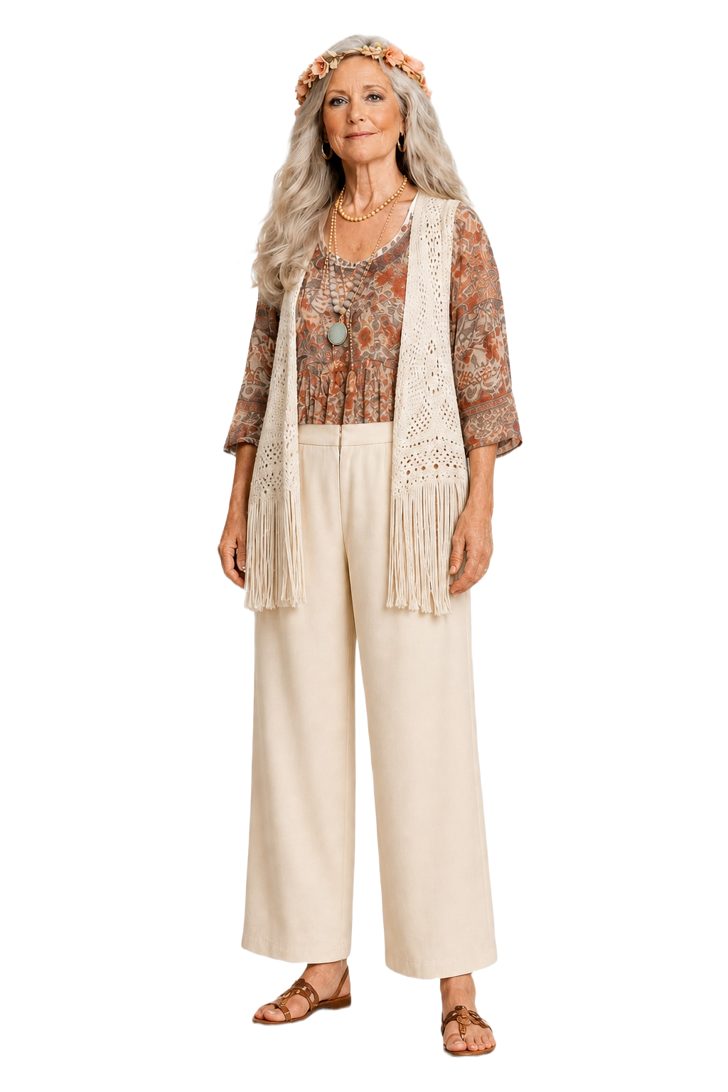 1980s Cream Cotton Blend Pants - Model