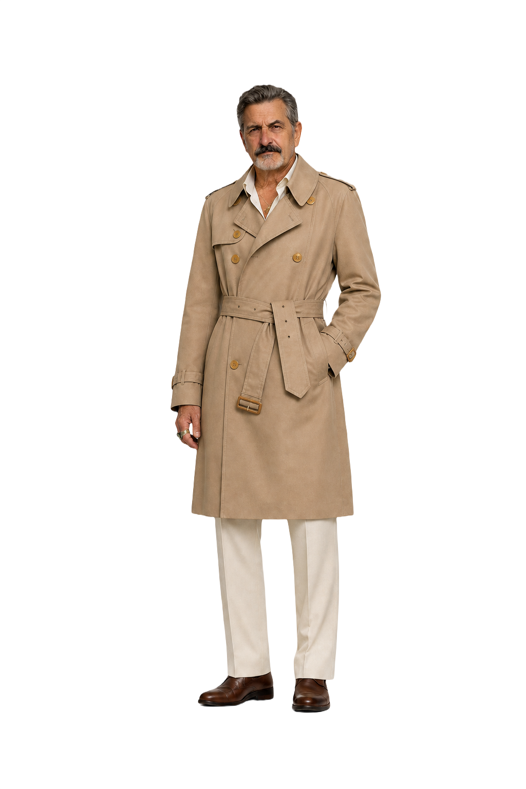 1980s Beige Cotton Trench Coat - Model