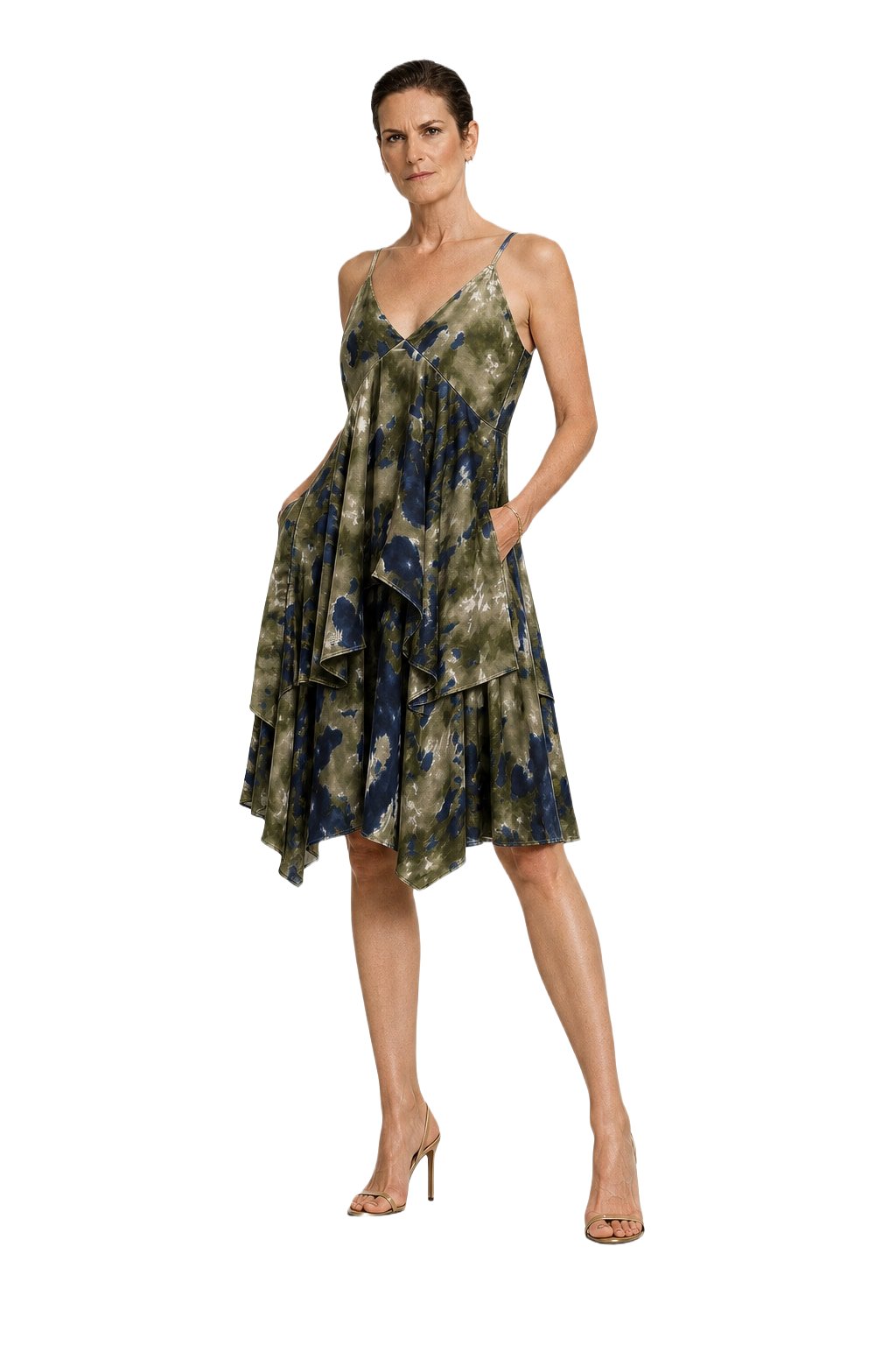 1990s Olive Green Silk Dress - Model