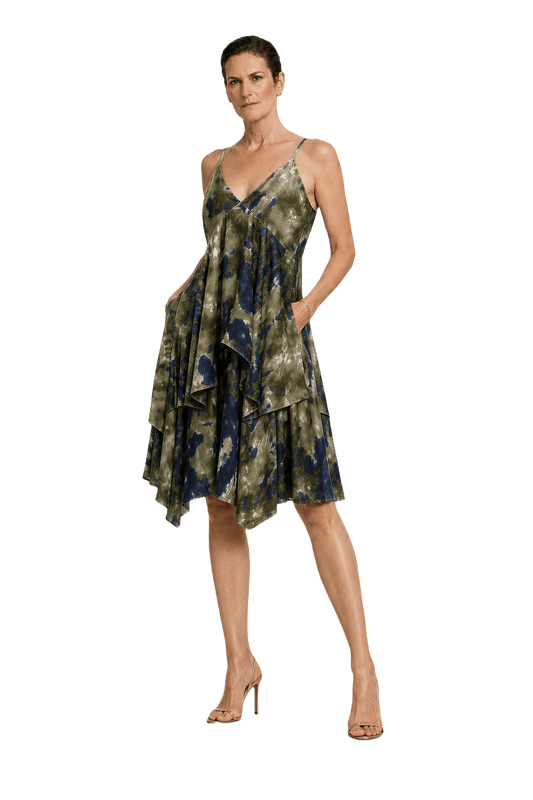 1990s Olive Green Silk Dress - Model