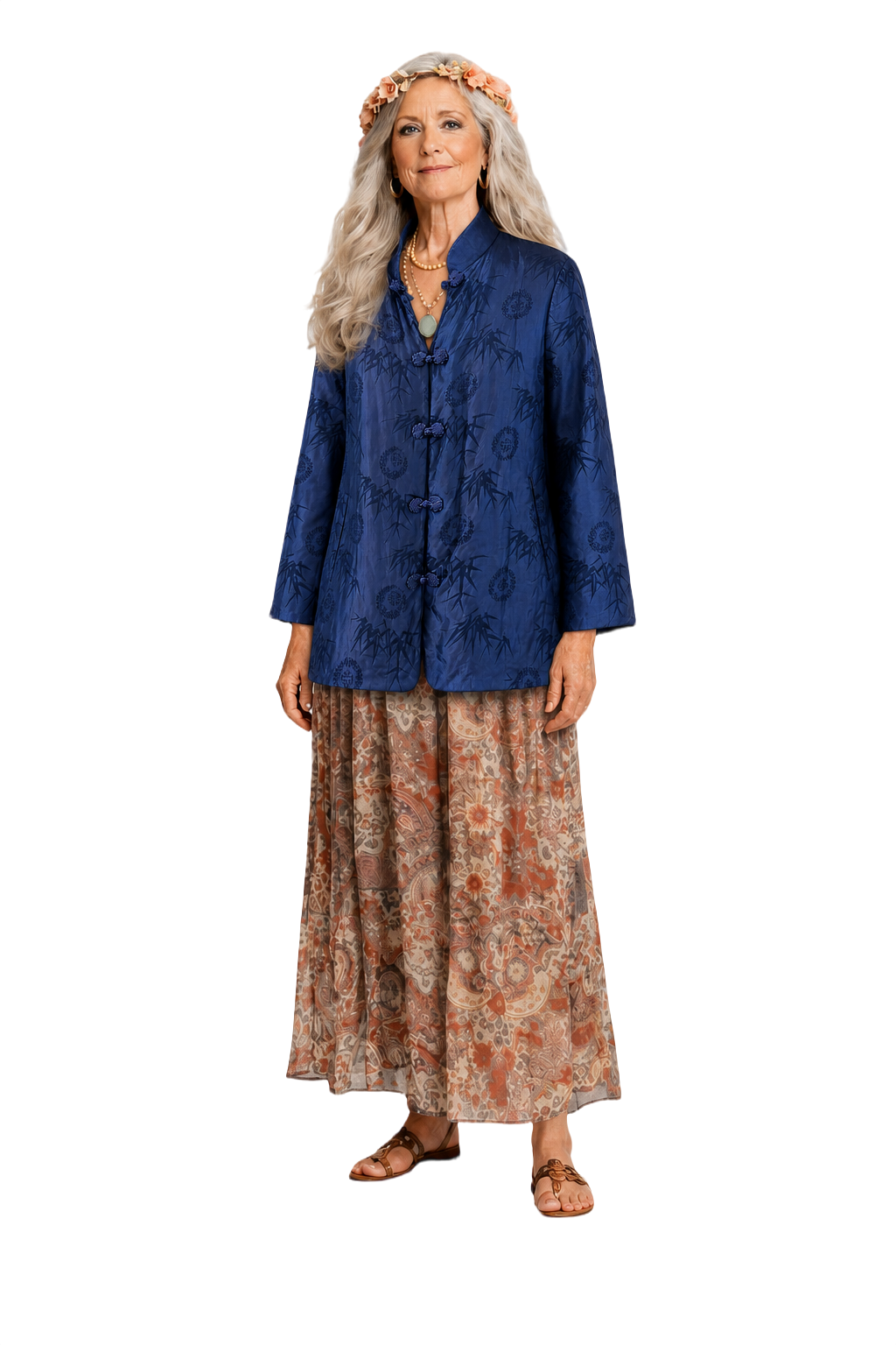 1970s Deep Blue Silk Jacket - Model