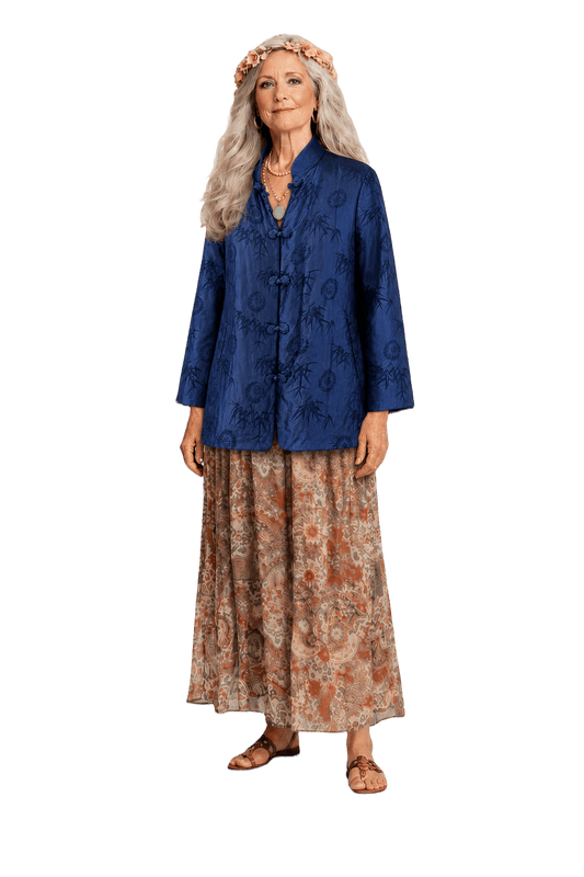 1970s Deep Blue Silk Jacket - Model
