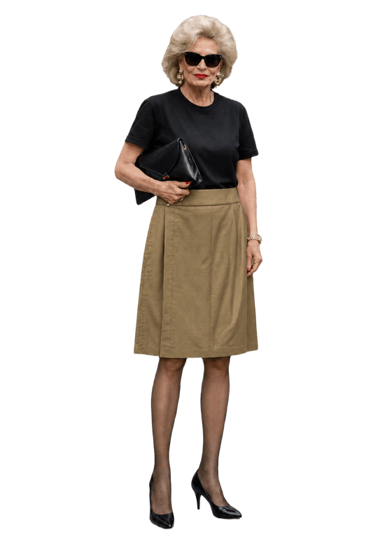 1980s Beige Cotton Blend Skirt - Model