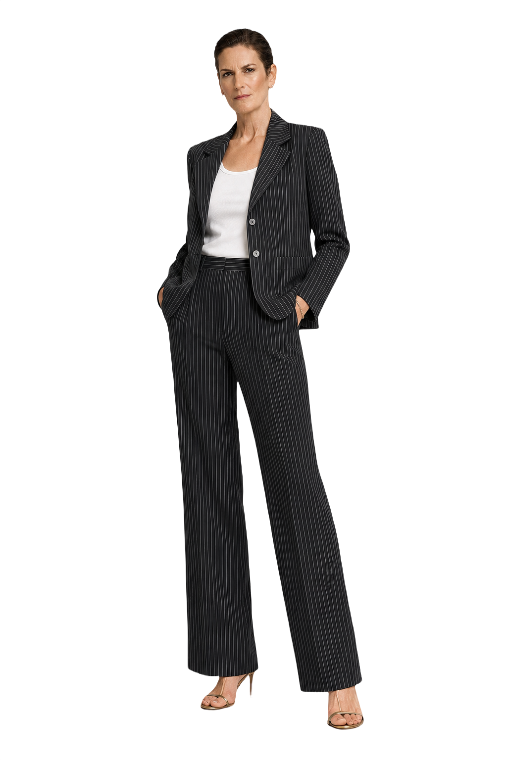 1990s Black Polyester Blend Jacket and Trousers Set - Model