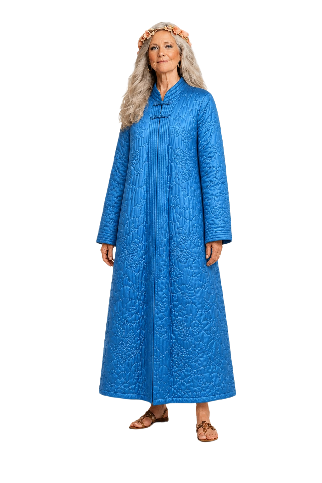 1970s Bright Blue Satin Coat - Model