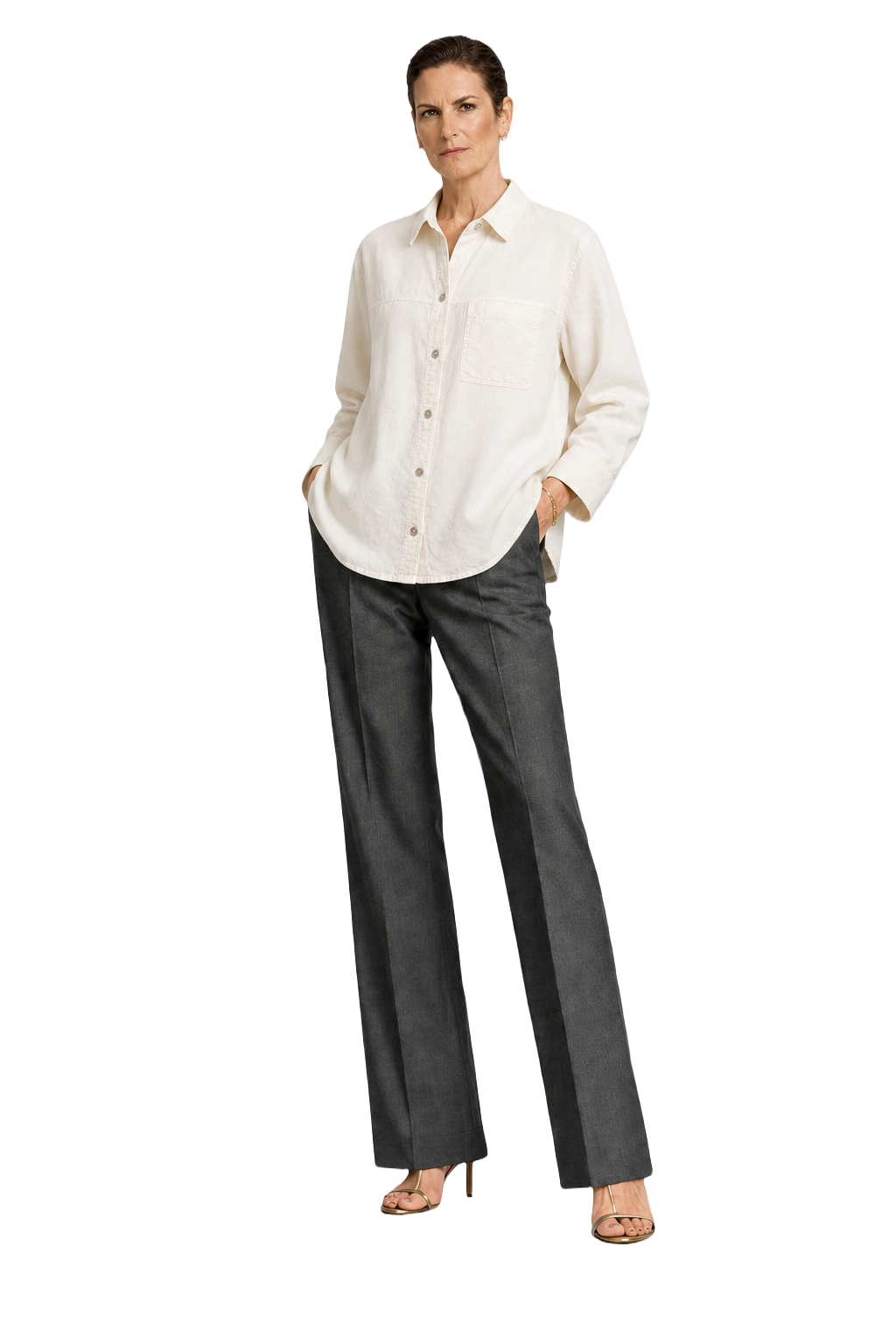 1990s Cream White Cotton Shirt - Model