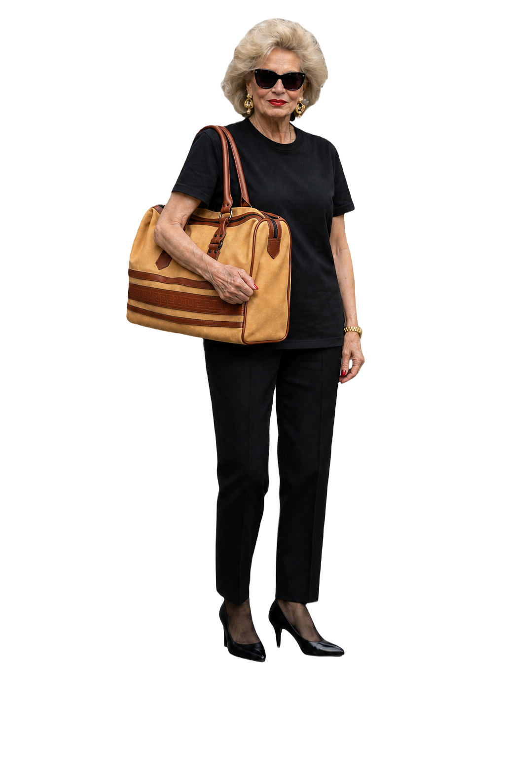 1980s Tan Leather and Canvas Bag - Model