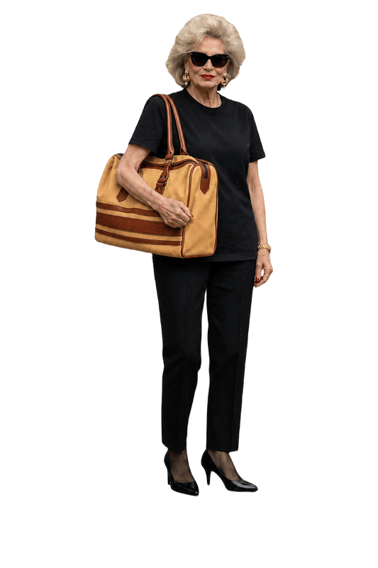 1980s Tan Leather and Canvas Bag - Model